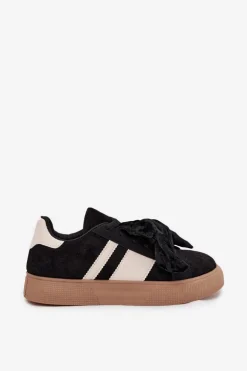Sneakersy Damskie Z Welurową Kokardą Czarne Ashlyn