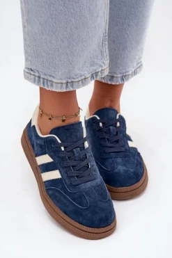 Sneakersy Damskie Zamszowe Na Platformie Granatowe Sylviona