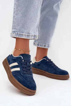 Sneakersy Damskie Zamszowe Na Platformie Granatowe Sylviona