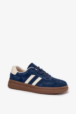 Sneakersy Damskie Zamszowe Na Platformie Granatowe Sylviona