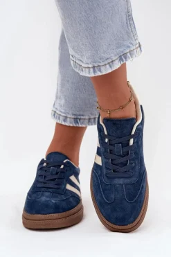 Sneakersy Damskie Zamszowe Na Platformie Granatowe Sylviona
