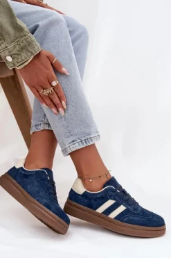 Sneakersy Damskie Zamszowe Na Platformie Granatowe Sylviona