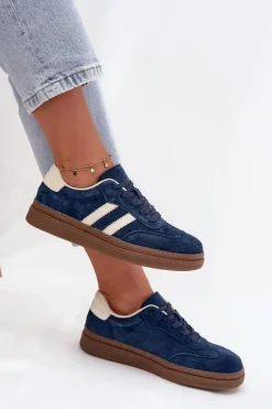 Sneakersy Damskie Zamszowe Na Platformie Granatowe Sylviona