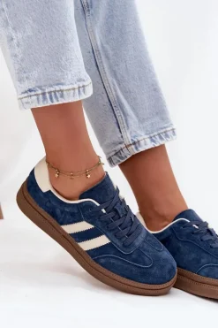 Sneakersy Damskie Zamszowe Na Platformie Granatowe Sylviona