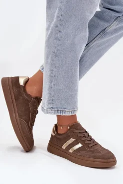 Sneakersy Damskie Zamszowe Na Platformie Brązowe Sylviona