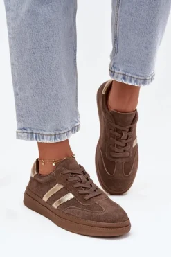Sneakersy Damskie Zamszowe Na Platformie Brązowe Sylviona