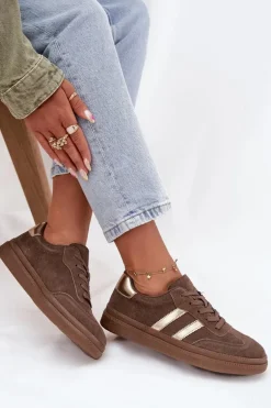 Sneakersy Damskie Zamszowe Na Platformie Brązowe Sylviona