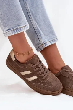 Sneakersy Damskie Zamszowe Na Platformie Brązowe Sylviona