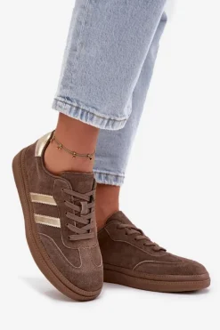 Sneakersy Damskie Zamszowe Na Platformie Brązowe Sylviona