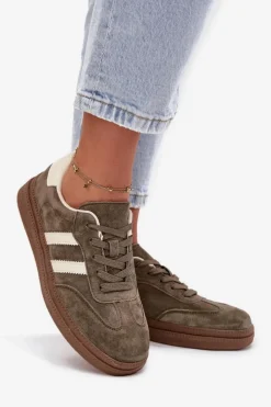 Sneakersy Damskie Zamszowe Na Platformie Ciemnozielone Sylviona