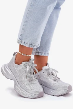 Sneakersy Damskie Zdobione Cyrkoniami Srebrne Porrot