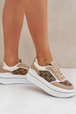 Sneakersy Damskie Ze Wzorem Beżowe Fenarra