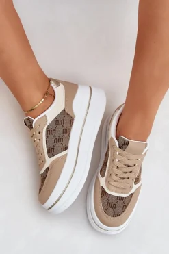 Sneakersy Damskie Ze Wzorem Beżowe Fenarra