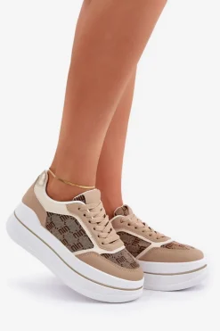 Sneakersy Damskie Ze Wzorem Beżowe Fenarra