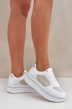 Sneakersy Damskie Ze Wzorem Białe Fenarra