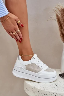 Sneakersy Damskie Ze Wzorem Białe Fenarra