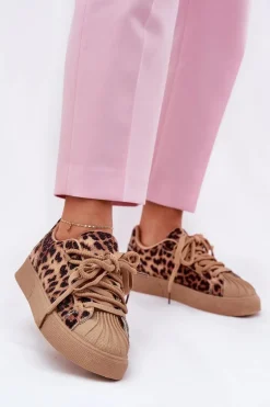 Sneakersy Damskie Ze Zdobieniem Na Platformie Panterka Brązowe Eanneth