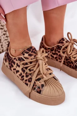 Sneakersy Damskie Ze Zdobieniem Na Platformie Panterka Brązowe Eanneth