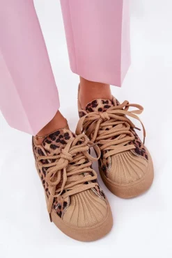 Sneakersy Damskie Ze Zdobieniem Na Platformie Panterka Brązowe Eanneth