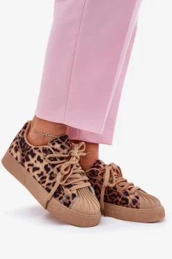 Sneakersy Damskie Ze Zdobieniem Na Platformie Panterka Brązowe Eanneth