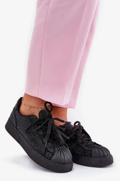 Sneakersy Damskie Ze Zdobieniem Na Platformie Czarne Eanneth