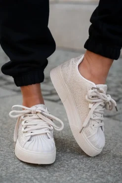 Sneakersy Damskie Ze Zdobieniem Na Platformie Beżowe Eanneth
