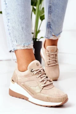 Sneakersy Na Koturnie Beżowe Temida