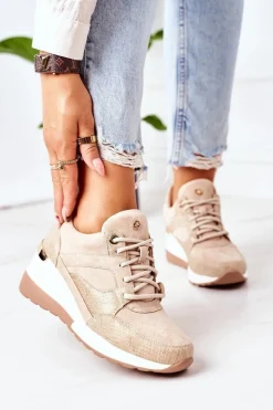 Sneakersy Na Koturnie Beżowe Temida