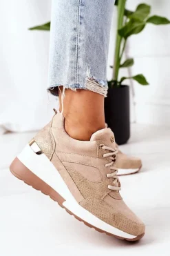 Sneakersy Na Koturnie Beżowe Temida