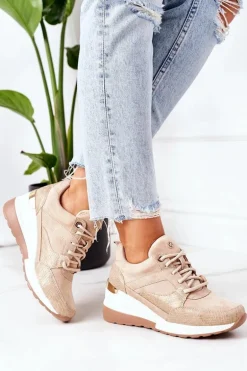 Sneakersy Na Koturnie Beżowe Temida