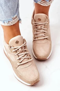 Sneakersy Na Koturnie Beżowe Temida