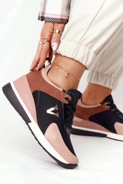 Sneakersy Na Koturnie Vinceza 10590 Czarno-Różowe