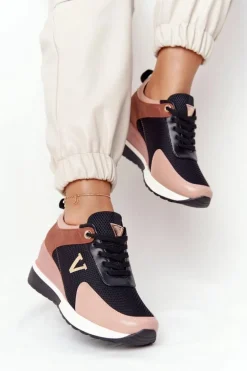 Sneakersy Na Koturnie Vinceza 10590 Czarno-Różowe