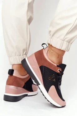 Sneakersy Na Koturnie Vinceza 10590 Czarno-Różowe