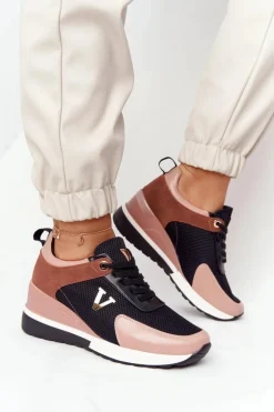 Sneakersy Na Koturnie Vinceza 10590 Czarno-Różowe
