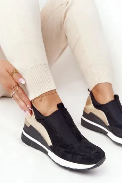 Sneakersy Na Koturnie Wsuwane Vinceza 10593 Czarno-Złote