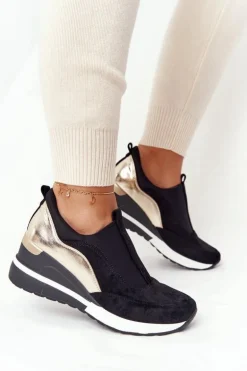 Sneakersy Na Koturnie Wsuwane Vinceza 10593 Czarno-Złote