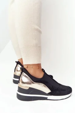 Sneakersy Na Koturnie Wsuwane Vinceza 10593 Czarno-Złote