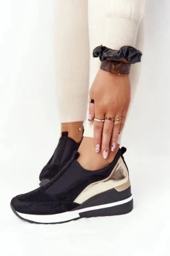 Sneakersy Na Koturnie Wsuwane Vinceza 10593 Czarno-Złote