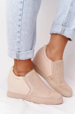 Sneakersy Na Koturnie Z Cekinami Lu Boo Beżowe