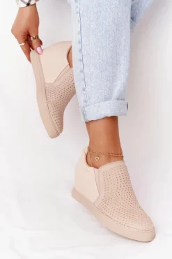 Sneakersy Na Koturnie Z Cekinami Lu Boo Beżowe