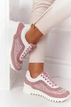 Sneakersy Na Koturnie Z Cekinami Lu Boo Różowe