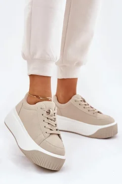 Sneakersy Na Masywnej Platformie Gładkie Beżowe Tirvanis