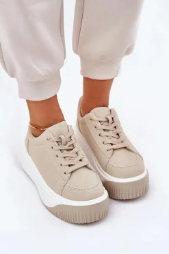 Sneakersy Na Masywnej Platformie Gładkie Beżowe Tirvanis