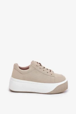 Sneakersy Na Masywnej Platformie Gładkie Beżowe Tirvanis