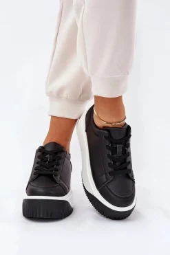 Sneakersy Na Masywnej Platformie Gładkie Czarne Tirvanis