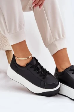 Sneakersy Na Masywnej Platformie Gładkie Czarne Tirvanis