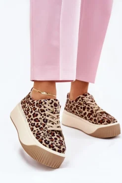 Sneakersy Na Masywnej Platformie Panterka Brązowe Tirvanis