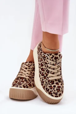 Sneakersy Na Masywnej Platformie Panterka Brązowe Tirvanis