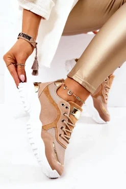 Sneakersy Na Platformie Brązowe Sallie